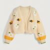Women's Bee Flower Embroidered Cardigan Sweater Coat