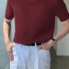 Men's Textured Striped Short Sleeve Knit Polo Shirt