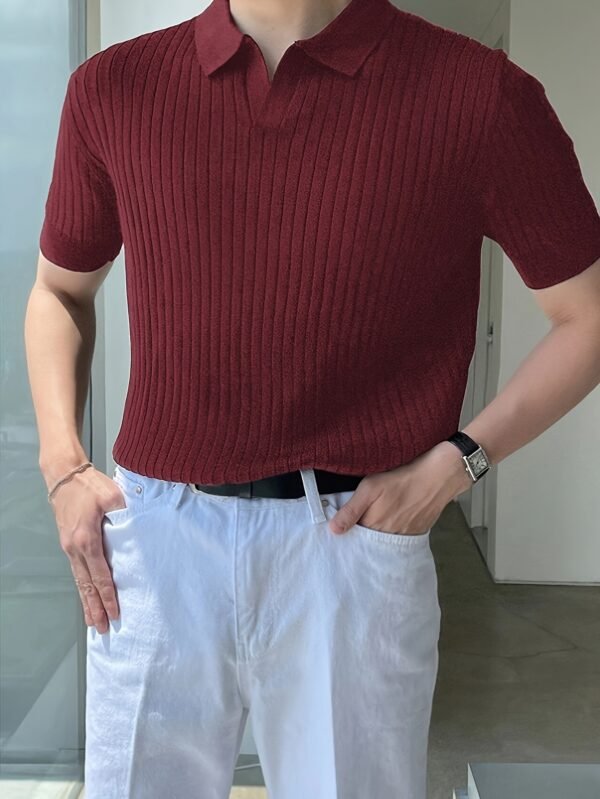 Men's Textured Striped Short Sleeve Knit Polo Shirt