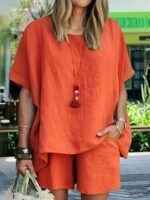 7456853f-8f4f-4fd5-a0f2-00ca09120ee3.jpg Ladies' Summer New Solid Color Linen Shorts Suit