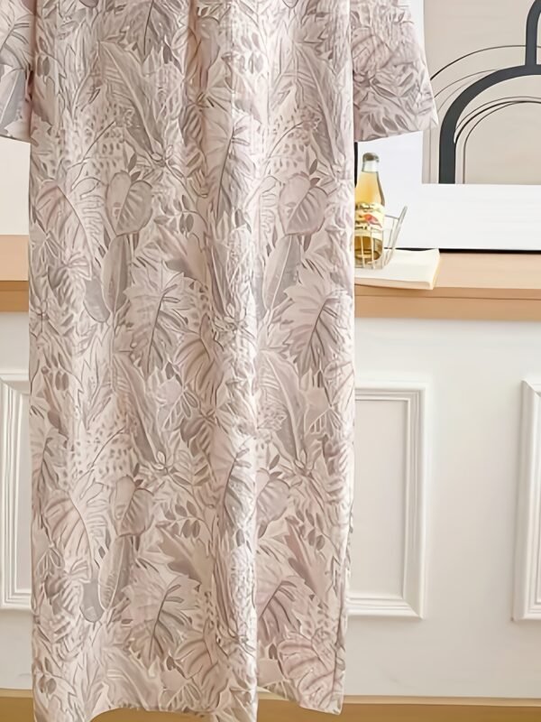Women's Floral Print Round Neck Dress – Pale Pinkish Gray