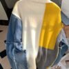 Women's Color-Block Denim Patchwork Pullover Cardigan