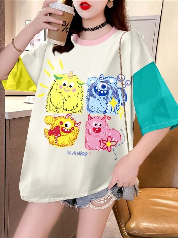 Women's Cartoon Print Oversized Longline T-Shirt