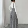 Houndstooth Wide-Leg Suspender Jumpsuit