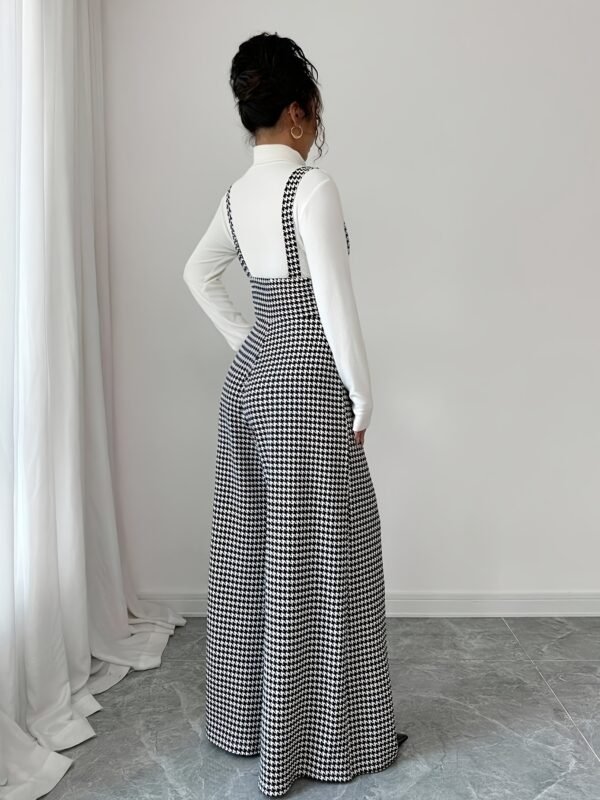 Houndstooth Wide-Leg Suspender Jumpsuit
