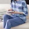 Women's Purple Striped Short Sleeve Pajama Set