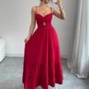 Deep V-Neck Hollow-Out Flowing Maxi Dress