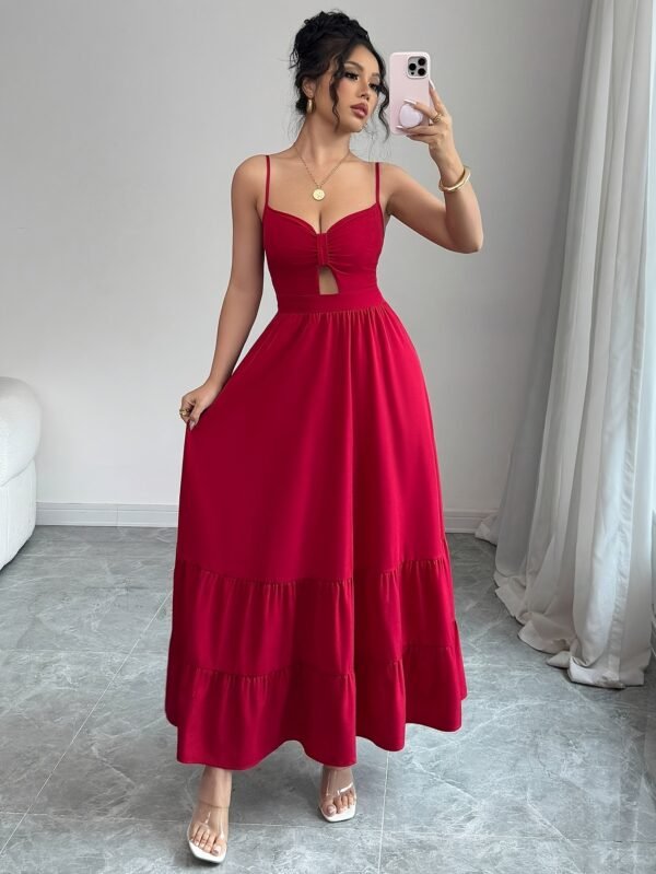 Deep V-Neck Hollow-Out Flowing Maxi Dress