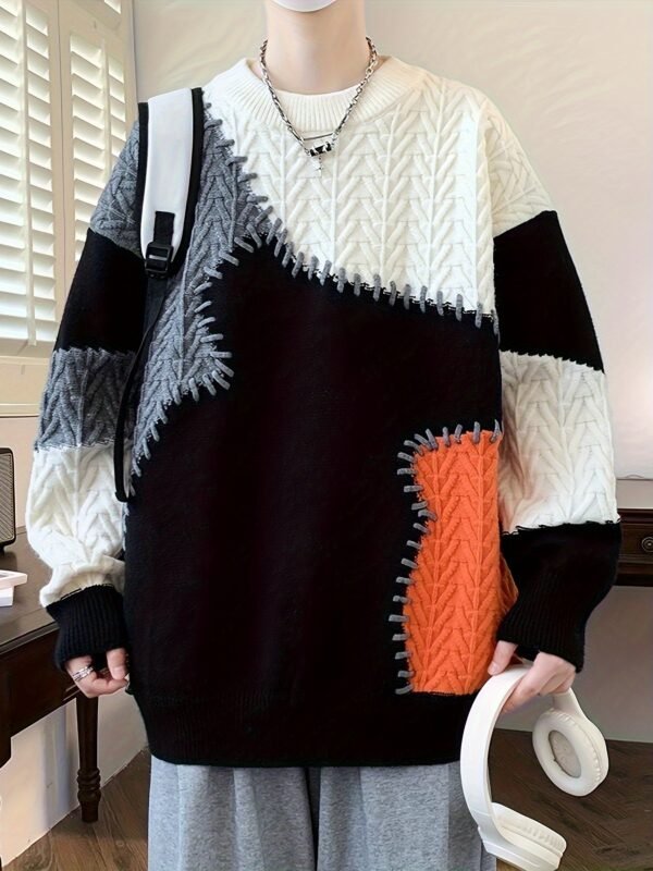 7babf20b-7fef-4f96-99fc-cc61d664e27c.jpg Men's Trendy Spliced Knit Sweater