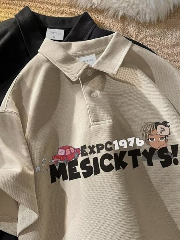 Men's Oversized Cartoon Print Hip Hop Polo Shirt