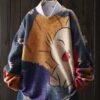 Women's White Cat & Floral Print Crew Neck Sweater