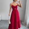 Deep V-Neck Hollow-Out Flowing Maxi Dress