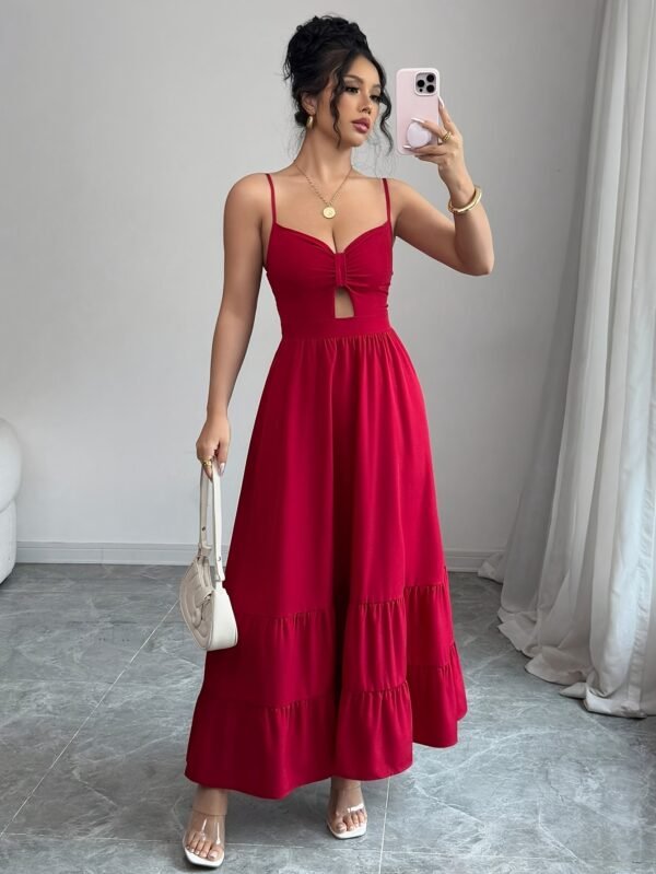 Deep V-Neck Hollow-Out Flowing Maxi Dress