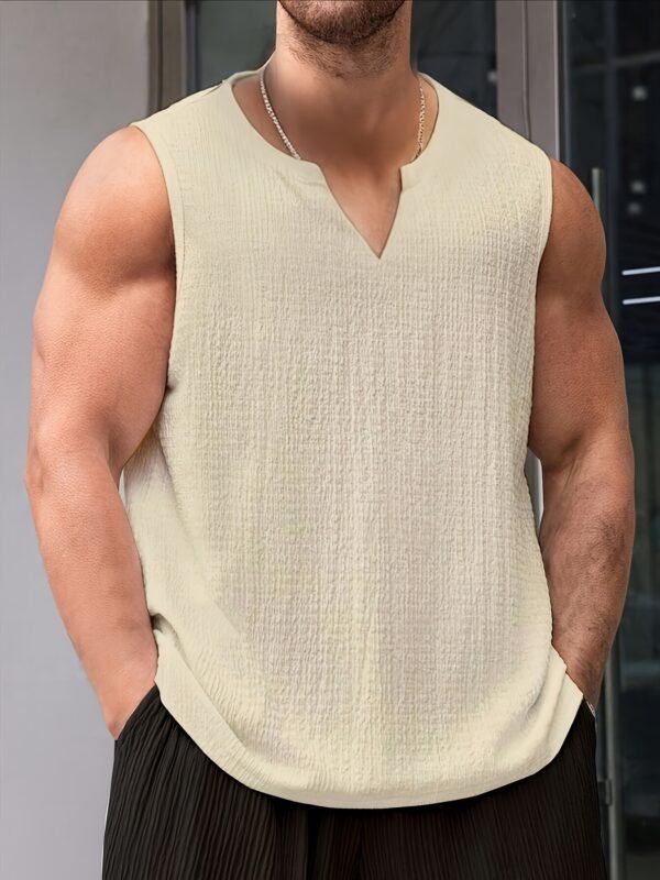 Men's Casual V-Neck Sleeveless Tank Top – Apricot
