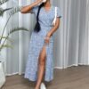 Floral Lace-Up Ruffle Maxi Dress