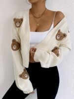 86957cd4-1dae-4e24-9f8d-b5e33ba93d49.jpg Women's Cute Bear Design Ribbed Cardigan