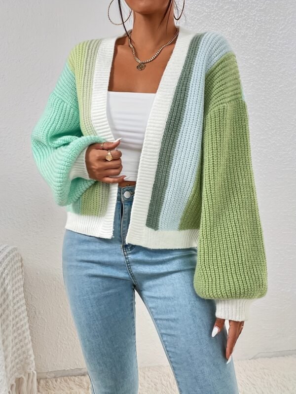 Women's Color-Block V-Neck Long Sleeve Sweater Cardigan