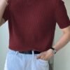 Men's Textured Striped Short Sleeve Knit Polo Shirt