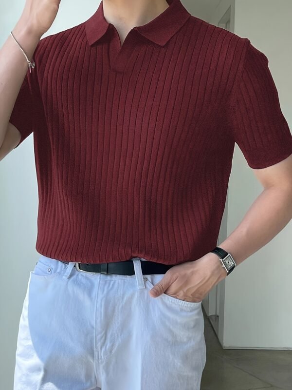 Men's Textured Striped Short Sleeve Knit Polo Shirt