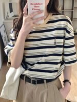 8859c800-0760-4ee8-96ae-35d6723a804d.jpg Korean Vintage Color-Block Striped Embroidered Short Sleeve T-Shirt for Women