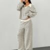 88871640-ef96-44db-a1ce-346ef3fabf6a.jpg Women's Striped V-Neck Long Sleeve Top & Elastic Waist Pants 2-Piece Set