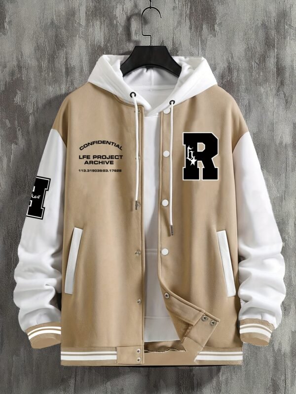 Men's R-Letter Patchwork Street Style Baseball Jacket – Starry Khaki