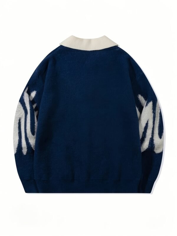 Men's Academic Style Loose Fit Lapel Sweater – Navy