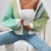 Women's Color-Block V-Neck Long Sleeve Sweater Cardigan