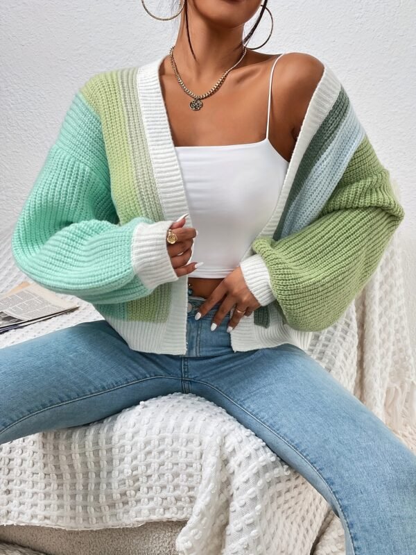 Women's Color-Block V-Neck Long Sleeve Sweater Cardigan