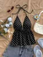 9682bff0-e127-4778-a649-26fbf5798b42.jpg Sexy Backless Halter Neck Polka Dot Summer Blouse