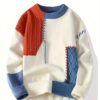 Men's Color-Block Round Neck Knit Sweater – Orange Red