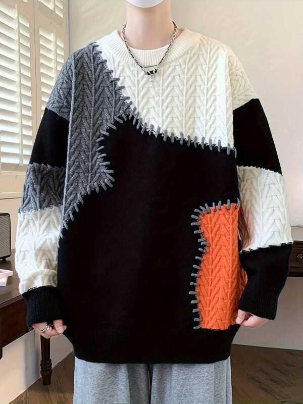 99067e1a-63d1-48fd-9fa3-283571f3a522.jpg Men's Trendy Spliced Knit Sweater