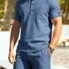 Men's Minimalist Button-Up Short Sleeve Shirt & Shorts 2-Piece Set