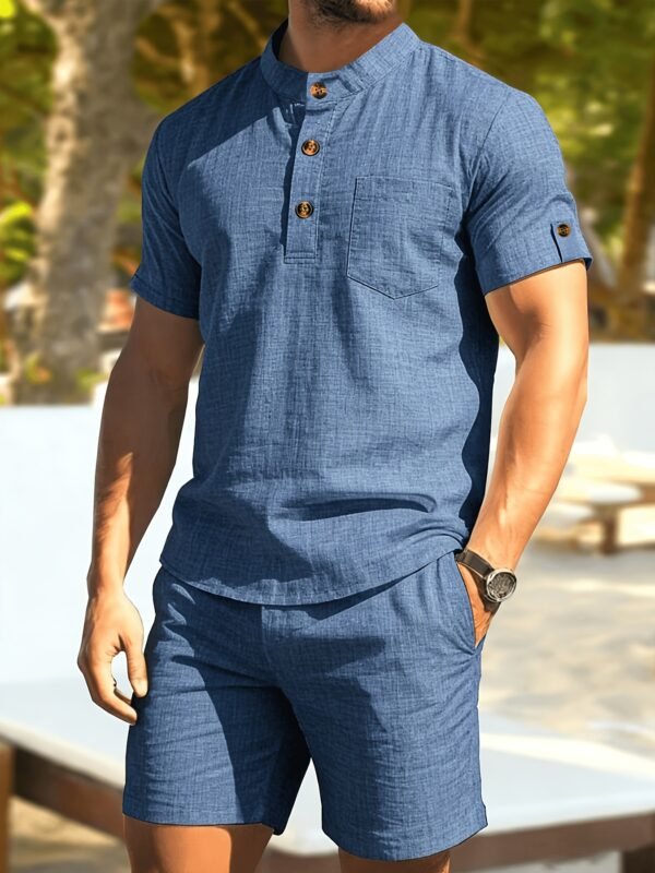 Men's Minimalist Button-Up Short Sleeve Shirt & Shorts 2-Piece Set
