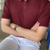 Men's Textured Striped Short Sleeve Knit Polo Shirt