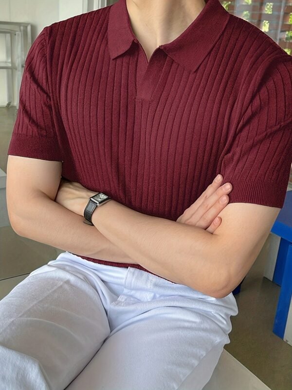 Men's Textured Striped Short Sleeve Knit Polo Shirt