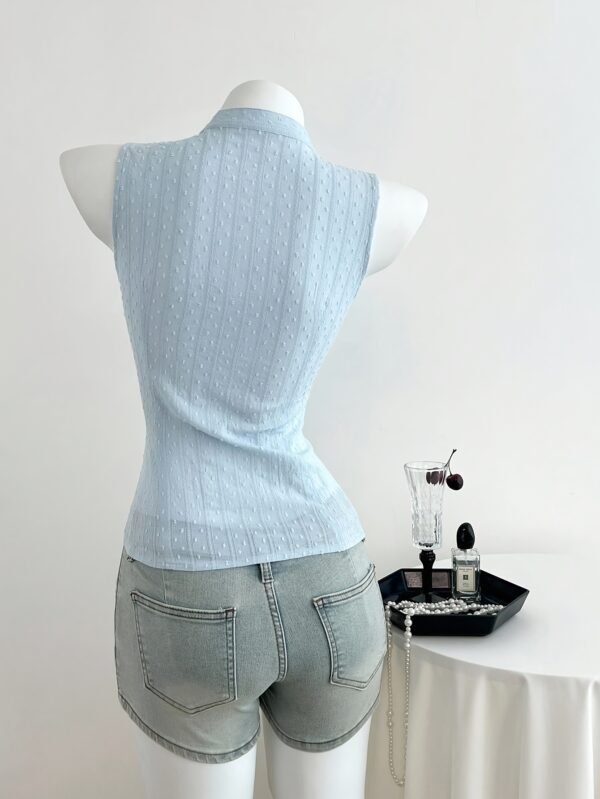 Women'S Jacquard Button Design Lace-Up Shirt