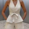 9c4e733a3cf930b057283835212e63ea.jpg Khaki Halter Bow Top & Shorts Set