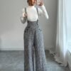 Houndstooth Wide-Leg Suspender Jumpsuit