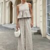 9de6152e-355b-484f-af58-a6a502e21122.jpg Women's Stylish Gingham Two - Piece Set: Sleeveless Peplum Top & Wide - Leg Trousers