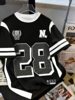 Men's Graphic T-Shirt Black/White/Gray Block Color with Bold '28' Number