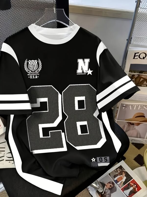 9dec235f-c40b-4f28-bd52-ce91d6f6c3eb.jpg Men's Graphic T-Shirt Black/White/Gray Block Color with Bold '28' Number