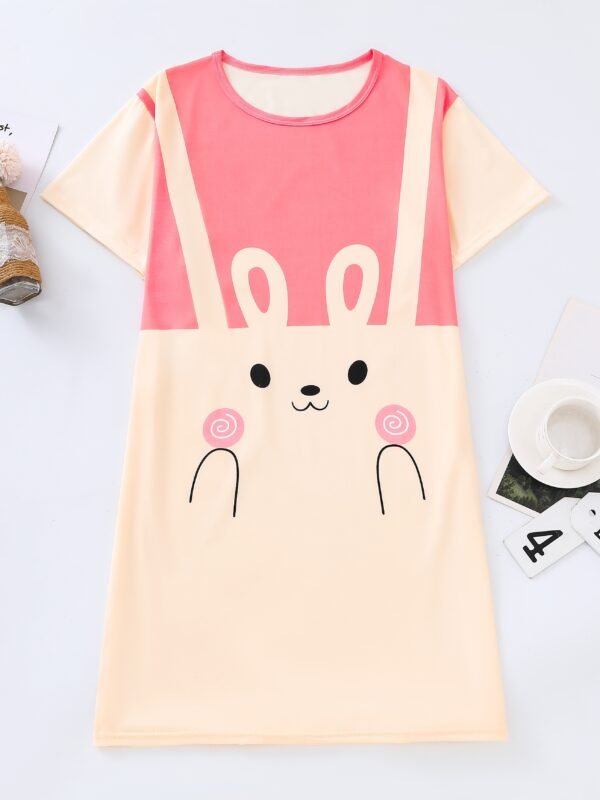 a0438faf-5f76-4413-bbb5-cb9ae3d80116.jpg Women's Summer Cartoon Pink Rabbit Short Sleeve Nightgown