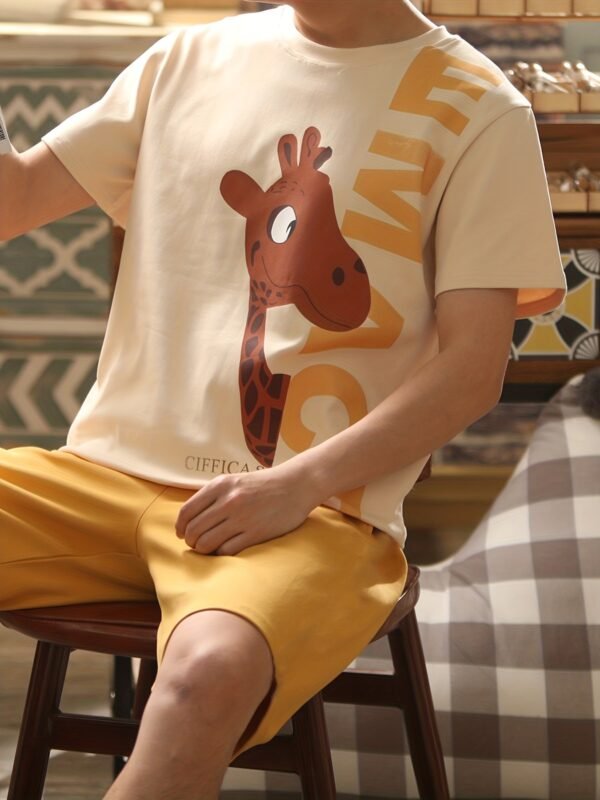 Men's Cartoon Print Short Sleeve Pajama Set