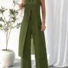 Elegant Casual Solid Color Women's Camisole 2pcs Set Army Green