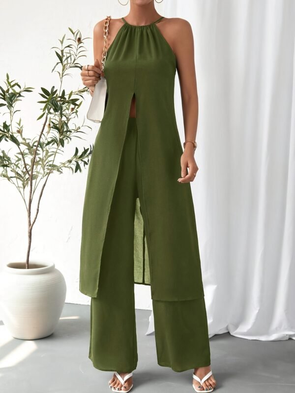 Elegant Casual Solid Color Women's Camisole 2pcs Set Army Green
