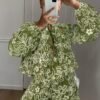 Matcha Floral Tie-Front Shirt & Shorts Set
