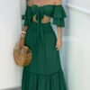 Summer New Beach Vacation Strappy Bandeau Ruffled Top And Skirt 2pcs Set Women'S