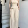 a6c09c75-a140-41bd-9032-0cabf89edd8e.jpg Women's Solid Color Bandeau Waist Cincher Ruffled 2-Piece Outfit