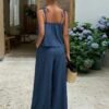 Women's Elegant Floral Print Sleeveless Cinched Waist Maxi Jumpsuit